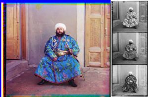 Figure 4: Picture and filtered negatives of Alim Khan (1880-1944), Emir of Bukhara, 1911,  by Sergey Prokudin-Gorsky