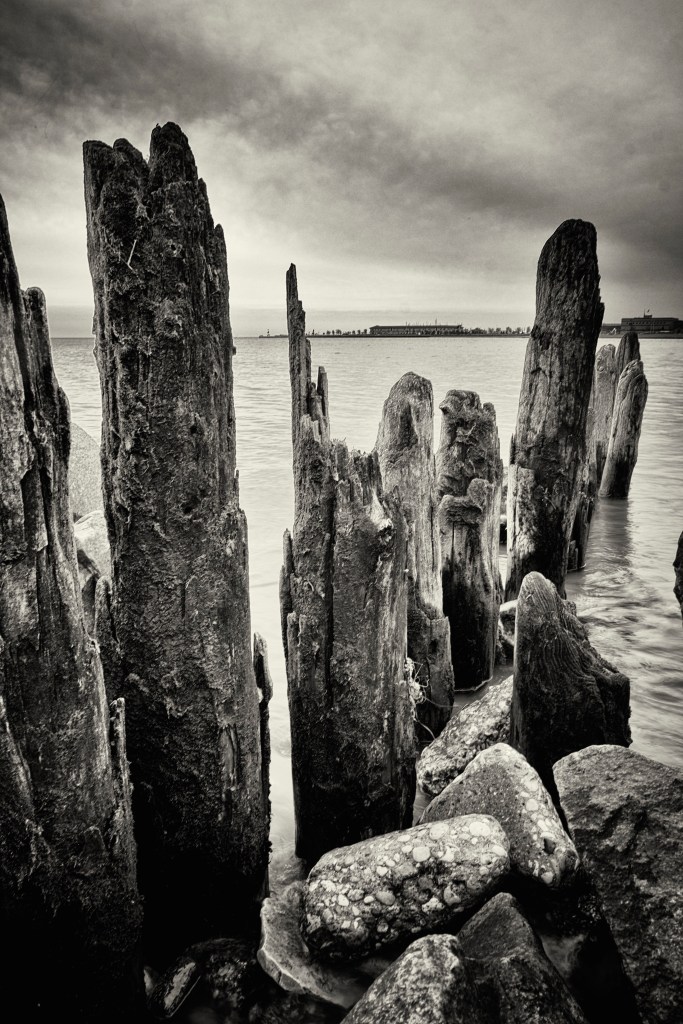 Pilings on Lake Michigan near Kenosha WI, 13 May 2014