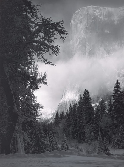 El Capitan, Sunrise, Winter Yosemite National Park, 1976 Print from 1968 Polaroid negative, by Ansel Adams